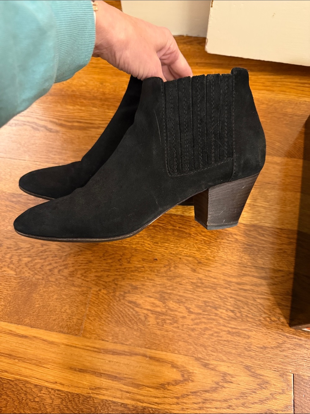 Aquatalia Black Suede Women's Ankle Booties with Side Zip size 9.5 2” heel